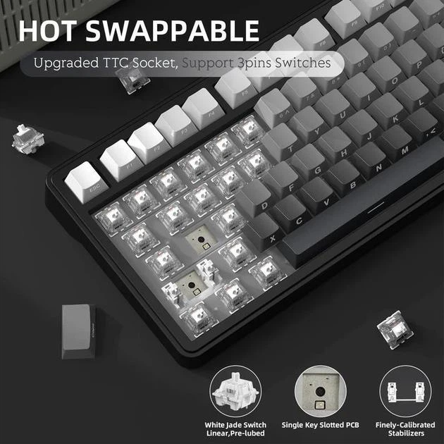 Механическая беспроводная (Bluetooth + 2,4G) клавиатура с HOT SWAP Attack SHARK X85, 82 Key, RGB, Win/Mac OS, УКР/АНГЛ, Gradient Black (X85GP) - изображение 3
