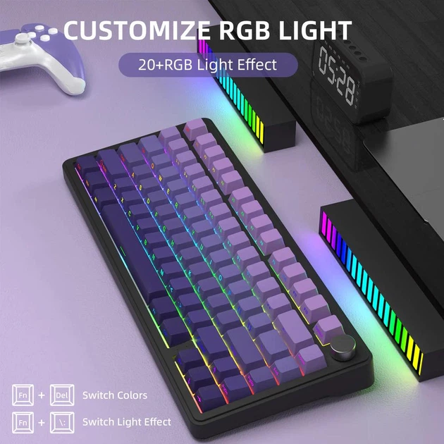 Механічна бездротова (Bluetooth + 2,4G) клавіатура з HOT SWAP Attack SHARK X85, 82 Key, RGB, Win/Mac OS, УКР/АНГЛ, Gradient Purple (X85GP) - зображення 4