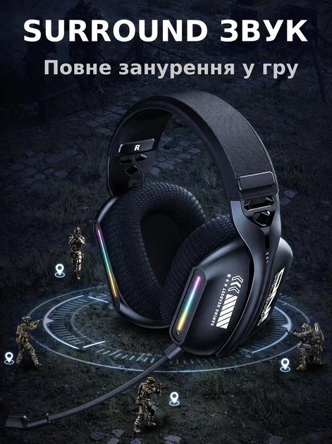 Бездротові ігрові навушники Onikuma GT808 геймерська Bluetooth гарнітура з мікрофоном та RGB Black (19118) - зображення 6