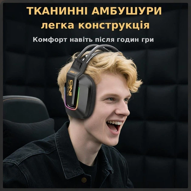 Бездротові ігрові навушники Onikuma GT828 геймерська Bluetooth гарнітура з мікрофоном та RGB Black (19119) - зображення 7