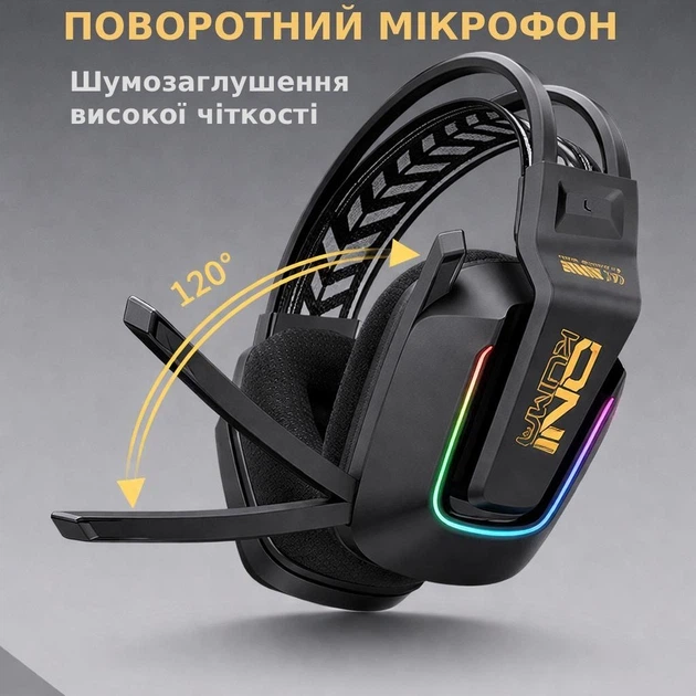 Бездротові ігрові навушники Onikuma GT828 геймерська Bluetooth гарнітура з мікрофоном та RGB Black (19119) - зображення 8
