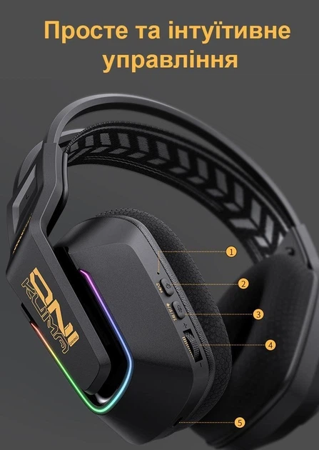 Бездротові ігрові навушники Onikuma GT828 геймерська Bluetooth гарнітура з мікрофоном та RGB Black (19119) - зображення 12