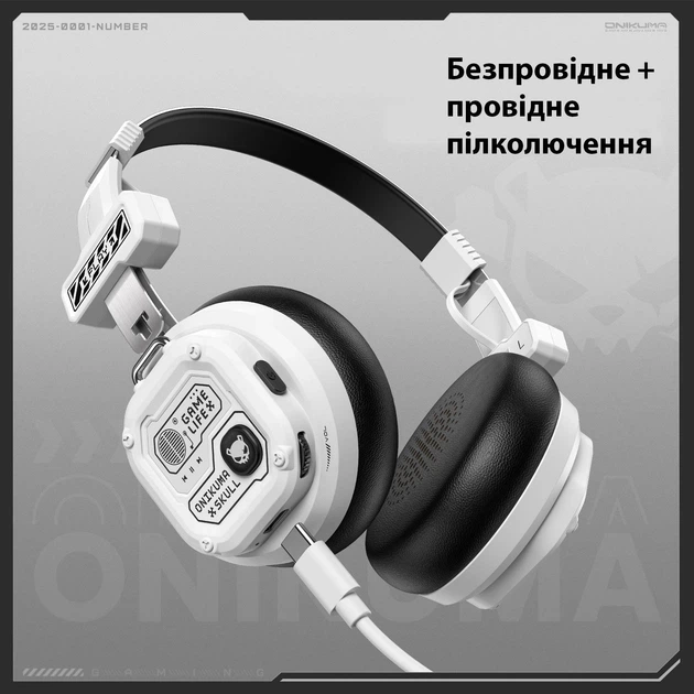Бездротові ігрові навушники Onikuma GT803 Bluetooth гарнітура з мікрофоном та шумопоглинанням White (19121) - зображення 6
