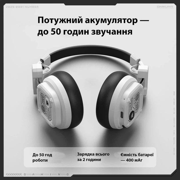 Бездротові ігрові навушники Onikuma GT803 Bluetooth гарнітура з мікрофоном та шумопоглинанням White (19121) - зображення 7