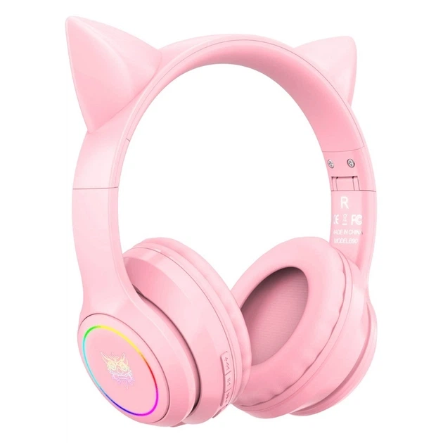 Бездротові ігрові навушники з котячими вушками Onikuma B90 RGB гарнітура з мікрофоном Pink (19117) - зображення 5