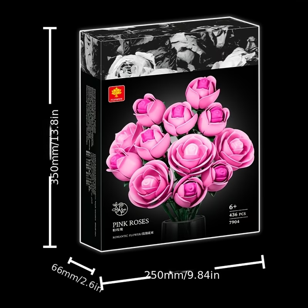 Конструктор “Pink Rose” розовые розы 436 деталей, декоративный букет из конструктора - Фото 2 Конструктор “Pink Rose” розовые розы 436 деталей, декоративный букет из конструктора - изображение 2