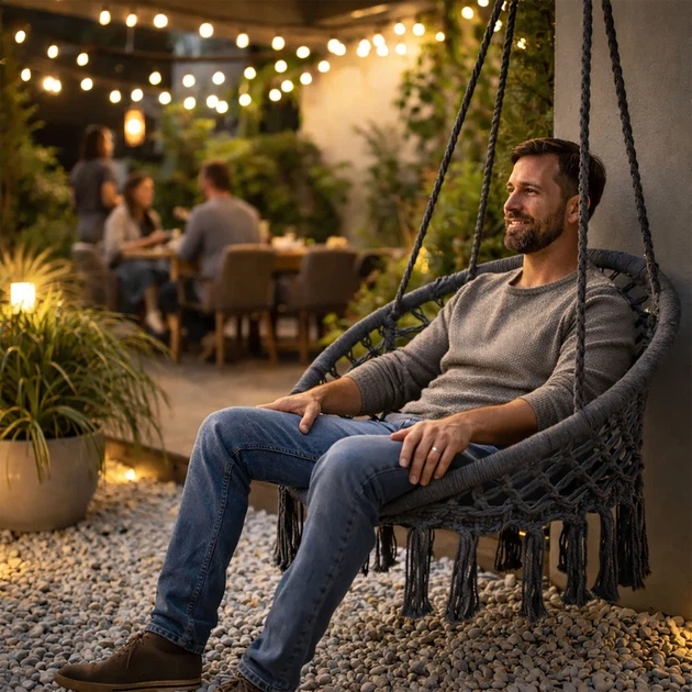 Fotel wiszący ModernHome by Multistore Boho Szary (ESO-SW092-7-4) - obraz 5