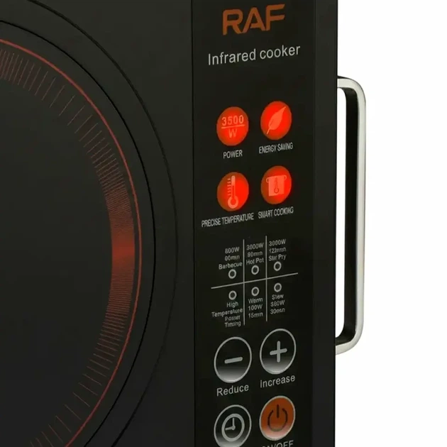 Инфракрасная настольная плита 3500Вт 220В таймер черная RAF R8046 для приготовления пищи - изображение 3