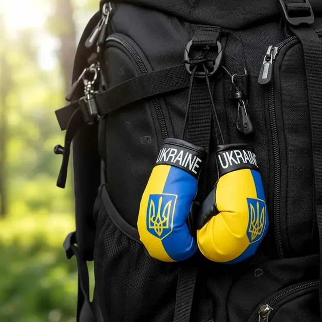 Брелок боксерские перчатки 10 см желто-синие из искусственной кожи для ключей и авто - изображение 2
