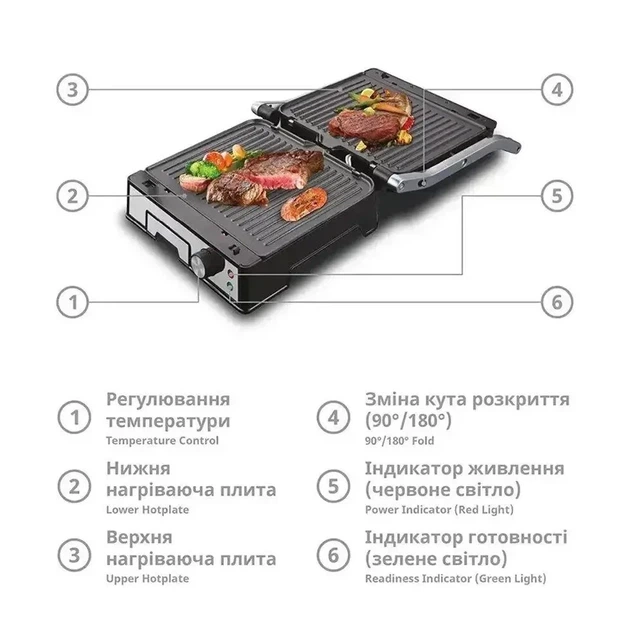 Электрический контактный гриль 3000Вт, BBQ BITEK BT-2687 / Прижимной электрогриль с регулировкой температуры - Фото 4 Электрический контактный гриль 3000Вт, BBQ BITEK BT-2687 / Прижимной электрогриль с регулировкой температуры - изображение 4
