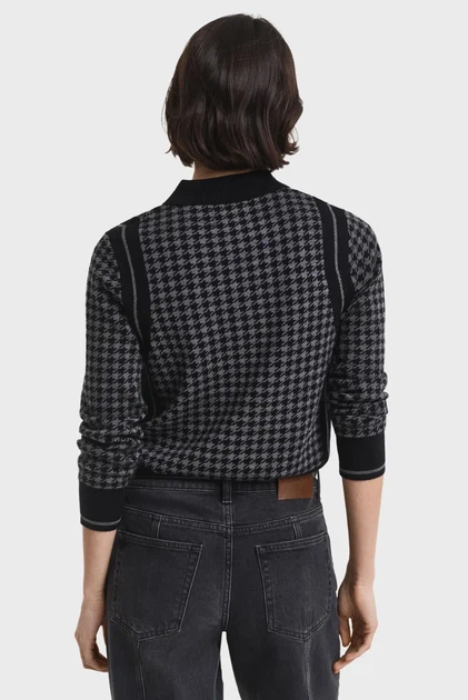 Жіноче чорне вовняне поло з візерунком HOUNDSTOOTH Gant S 4805367 - изображение 3