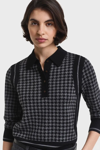 Жіноче чорне вовняне поло з візерунком HOUNDSTOOTH Gant S 4805367 - изображение 4
