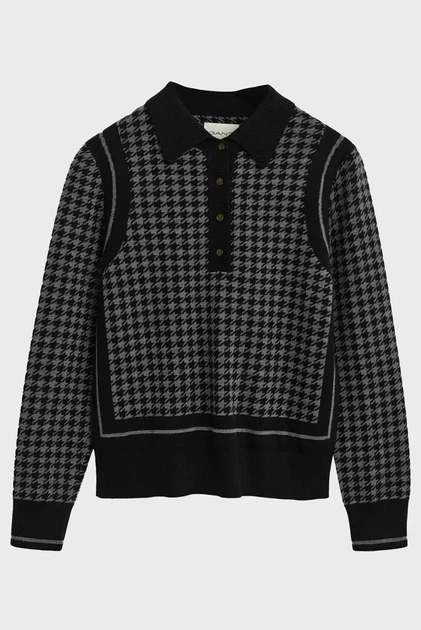 Жіноче чорне вовняне поло з візерунком HOUNDSTOOTH Gant S 4805367 - изображение 5