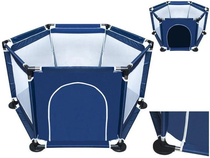 Детский манеж Malatec 126х109х65,5 см черный складной игровой с сетчатыми стенками безопасный легкий из ткани Oxford 210D и с металлическим каркасом для дома и путешествий синий - изображение 2