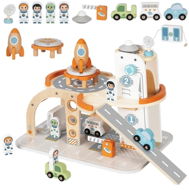 Zestaw drewniany Tooky Toy Kosmiczny Parking (TJ903) (6976831550882) - obraz 2