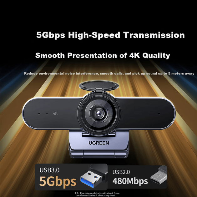 Веб-камера Ugreen 4K Ultra HD 8Мп (55513) с автофокусом, USB 3.0 Black - изображение 6