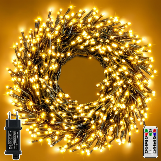 Светодиодная гирлянда Hopexy 15м., 1 000 LEDs, 8 режимов/таймер, водонепроницаемые гирлянды теплого белого цвета - Фото 1 Светодиодная гирлянда Hopexy 15м., 1 000 LEDs, 8 режимов/таймер, водонепроницаемые гирлянды теплого белого цвета - изображение 1