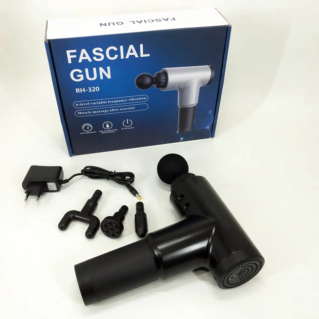 Перкуссионный массажер Fascial Gun для тела ударно-вибрационный массажный пистолет 6 скоростей 4 насадки - изображение 5