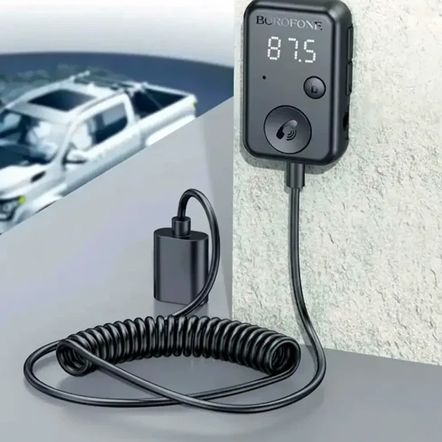 FM модулятор Borofone BC49 Bluetooth 5.3 USB AUX підтримка microSD чорний для автомобіля - зображення 6
