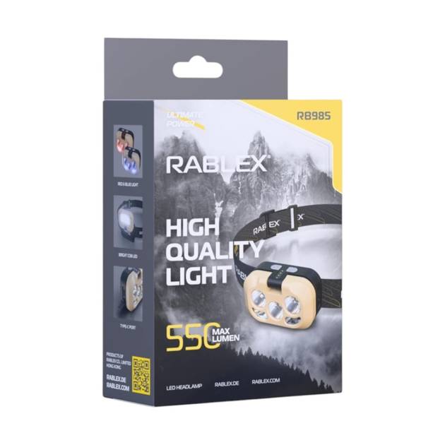 Налобний ліхтар акумуляторний (білий+червоний+жовтий) від USB Rablex RB985 (см11940) - Фото 7 Налобний ліхтар акумуляторний (білий+червоний+жовтий) від USB Rablex RB985 (см11940) - зображення 7