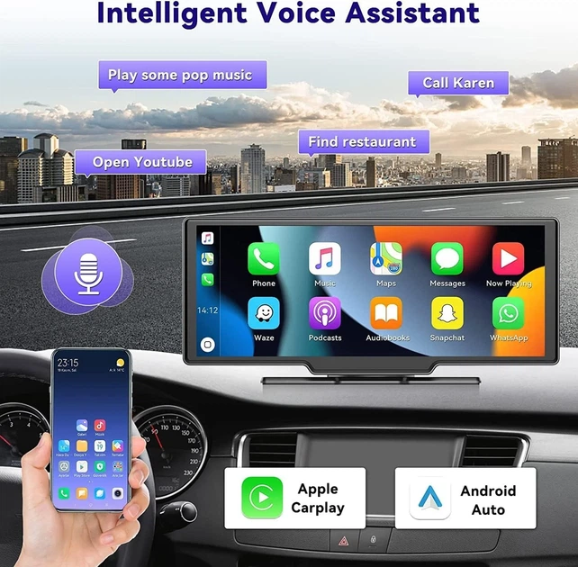 Автомагнітола CAMECHO A3247 / 10.26" / Сенсорна / Apple CarPlay / Android Auto / Bluetooth / WI-FI / FM / USB / AUX / TF slot b5 - Б/В - зображення 3