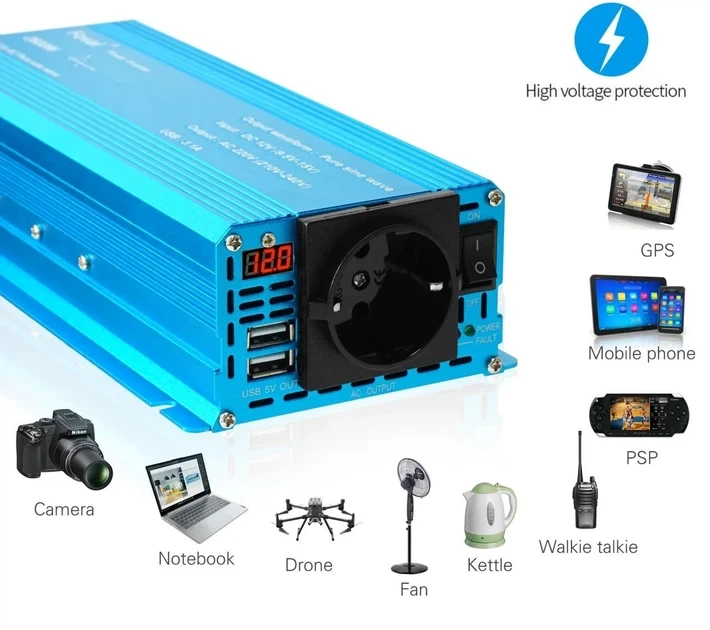 Інвертор Foval 2600W 12-220V чистий синус, перетворювач напруги з 12В у 220В - зображення 2