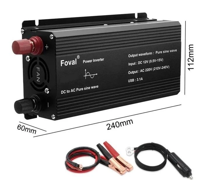 Інвертор Foval 1500W 12-220V чистий синус, перетворювач напруги з 12В у 220В - зображення 3