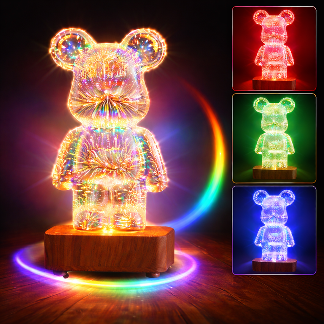 Світлодіодний нічник Ведмідь 3D феєрверк RGB USB, декоративна лампа зі зміною кольору, дитячий нічник LED - зображення 3