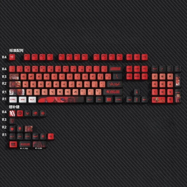 Набор PBT кейкапов Evangelion Unit-02 Asuka Langley Edition для механических клавиатур, MX стем, 122 клавиш, OEM, Dye-sublimation - изображение 6