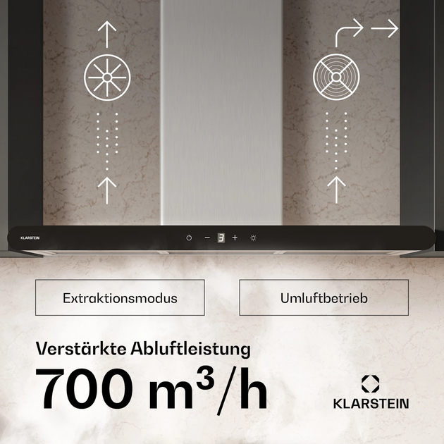 Натяжная вытяжка Klarstein CurveVent 90 см для кухни с подсветкой 110 Вт 700 м3/час (10046744) - изображение 4
