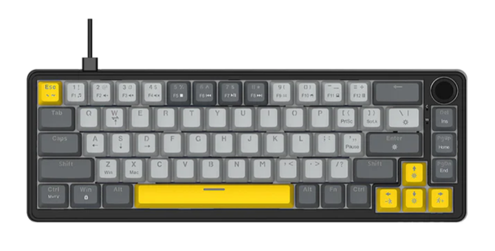 Клавіатура ігрова механічна ajazz ak690 grey-yellow - Фото 1 Клавіатура ігрова механічна ajazz ak690 grey-yellow - зображення 1