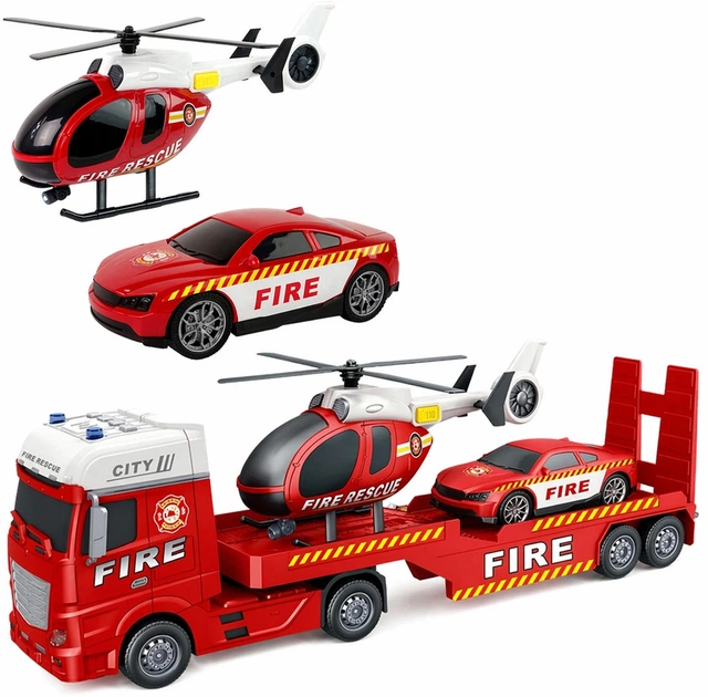 Zestaw pojazdów strażackich Woopie Laweta + Helikopter + Samochód z efektami świetlnymi i dźwiękowymi 1 :12 Czerwony 55341 (5906280655341) - obraz 2