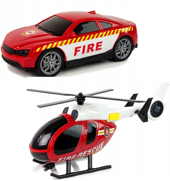 Zestaw pojazdów strażackich Woopie Laweta + Helikopter + Samochód z efektami świetlnymi i dźwiękowymi 1 :12 Czerwony 55341 (5906280655341) - obraz 4