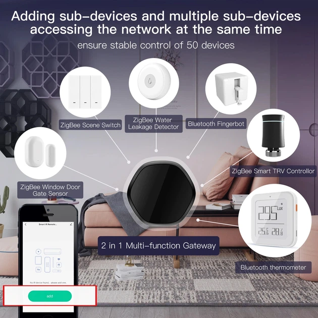 Шлюз MOES ZigBee 3.0, Bluetooth, WiFi, Gateway Hub, безпровідний міст, Tuya, Alexa, Google Home - зображення 2