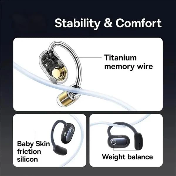 Бездротові Bluetooth навушники відкритого типу Baseus Earbuds Eli Sport |TWS, Bluetooth 5.3, 65/600mAh, USB Type-C, до 7.5 годин роботи, вбудований мікрофон, швидка зарядка, сенсорне керування, водонепроникність IPX4| Чорний - зображення 9