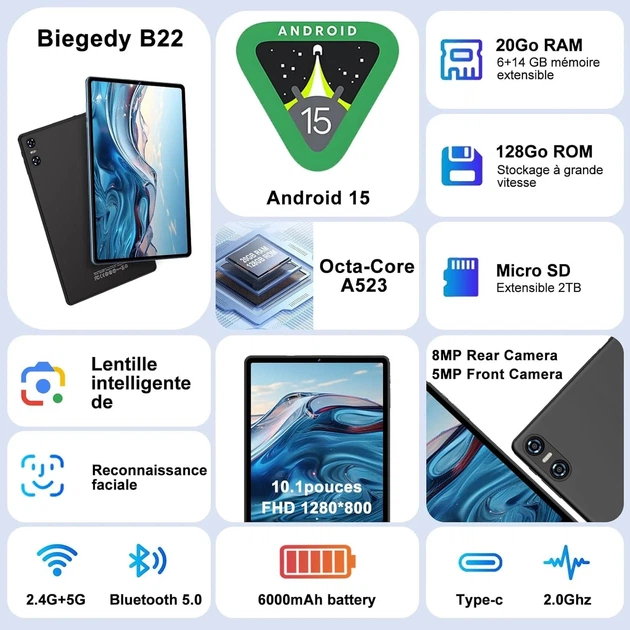 Планшет 10.1" Biegedy B22 6+14/128Gb 8 ядер Android 15 6000 mAh Черный (102177196) - Уценка - изображение 2