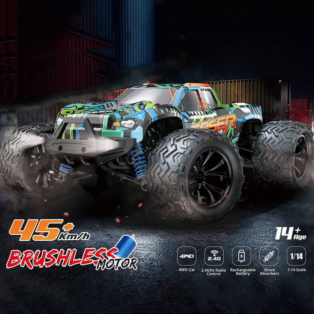 Монстр-трак RC машина GoolRC 1:14 бесщеточная 4WD, 40 км/ч, 2.4GHz, внедорожный монстр-трак на пульте - изображение 5