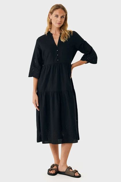 Жіноча чорна сукня Linen eyehole embroidery dress Mexx 36 MF006302251W - Фото 1 Жіноча чорна сукня Linen eyehole embroidery dress Mexx 36 MF006302251W - изображение 1