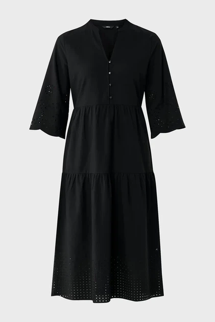 Жіноча чорна сукня Linen eyehole embroidery dress Mexx 36 MF006302251W - Фото 4 Жіноча чорна сукня Linen eyehole embroidery dress Mexx 36 MF006302251W - изображение 4