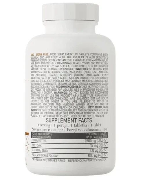 Біотин OstroVit Biotin Plus 100 таблеток - зображення 2
