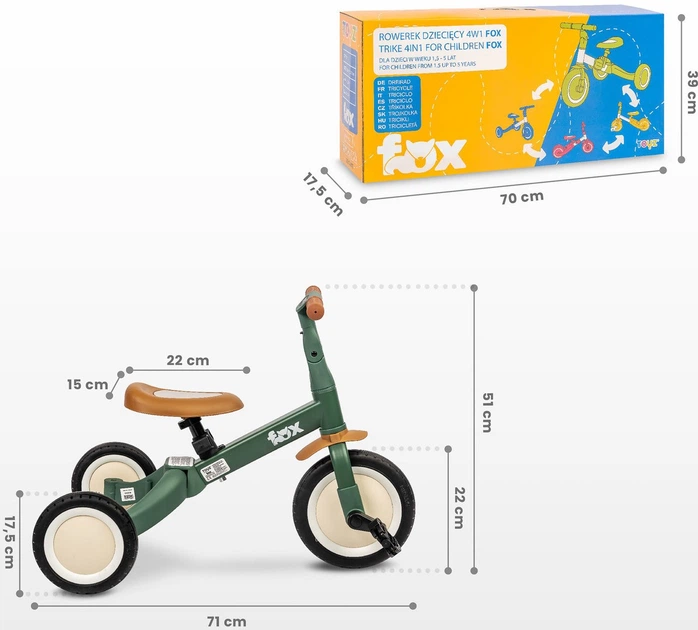 Rowerek trójkołowy Toyz Fox 4 w 1 Zielony (5903076322296) - obraz 11