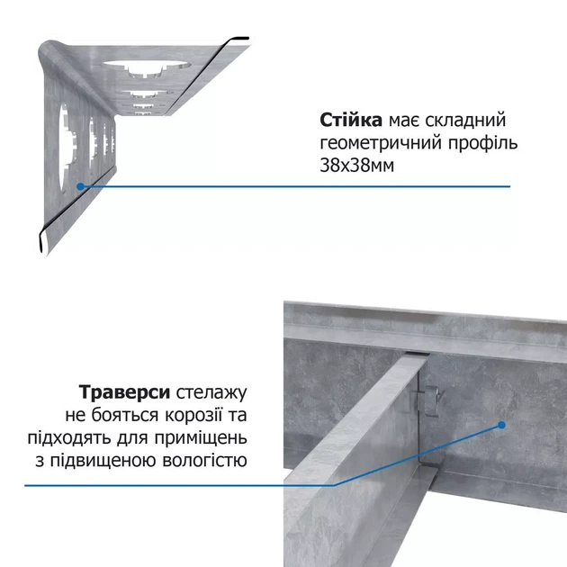 Стелаж Титан ОД 1800х1200х400 Меткас, 300 кг/полицю, 4 полиці, ДСП, оцинкований, металевий - зображення 10