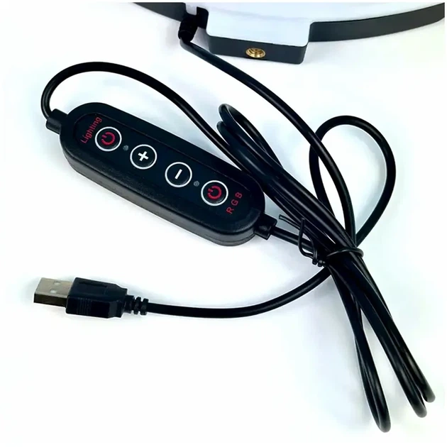 Кільцева LED-лампа 26 см RGB з живленням від USB і пультом дистанційного керування для блогера LJJ-26 - Фото 7 Кільцева LED-лампа 26 см RGB з живленням від USB і пультом дистанційного керування для блогера LJJ-26 - зображення 7