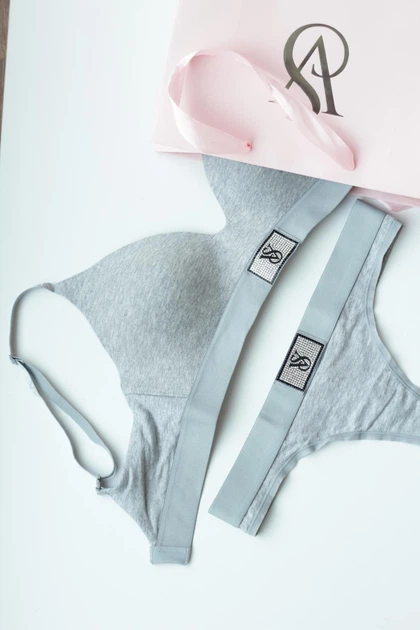 Комплект белья Victoria's Secret Cotton Lightly Lined Wireless Bra Shine Patch Grey Set 34C-S - изображение 3