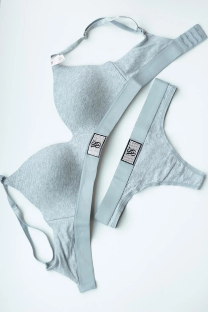 Комплект белья Victoria's Secret Cotton Lightly Lined Wireless Bra Shine Patch Grey Set 34C-S - изображение 5