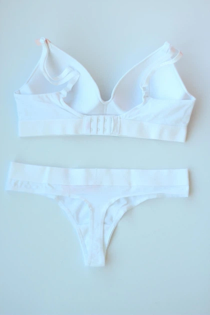 Комплект білизни Victoria's Secret Cotton Lightly Lined Wireless Bra Shine Patch White Set 32C-XS - зображення 2
