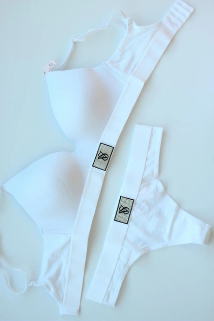 Комплект білизни Victoria's Secret Cotton Lightly Lined Wireless Bra Shine Patch White Set 32C-XS - зображення 3