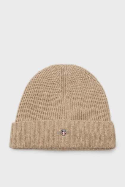 Чоловіча бежева вовняна шапка UNISEX. SHIELD WOOL BEANIE Gant OS 9910023 - Фото 1 Чоловіча бежева вовняна шапка UNISEX. SHIELD WOOL BEANIE Gant OS 9910023 - изображение 1