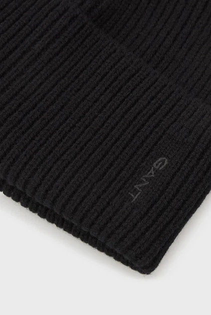 Жіноча чорна вовняна шапка RIBBED Gant OS 4910037 - Фото 3 Жіноча чорна вовняна шапка RIBBED Gant OS 4910037 - изображение 3