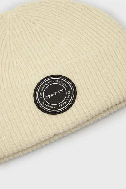 Чоловіча біла вовняна шапка WOOL KNITTED BEANIE Gant OS 9911036 - изображение 4